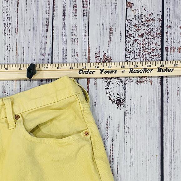 Levi’s 501 Yellow Jeans W32x26 Raw Hem Distressed Straight Y2K Color Denim - Picture 3 of 9